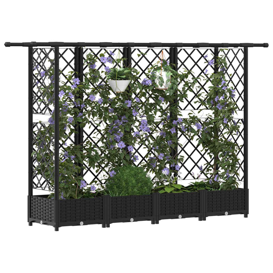 Verhoogd Bed met Trellis en Dak Zwart 202,5 x 40 x 123 cm PP