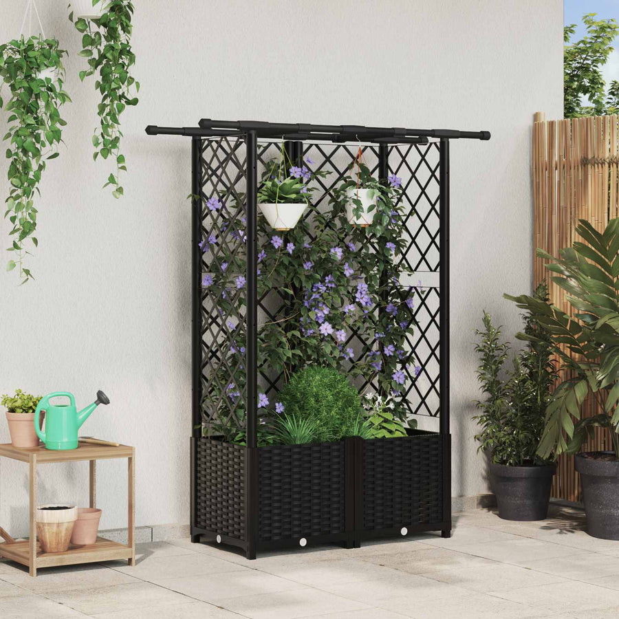 Verhoogd Bed met Trellis en Dak Zwart 124 x 40 x 138 cm PP