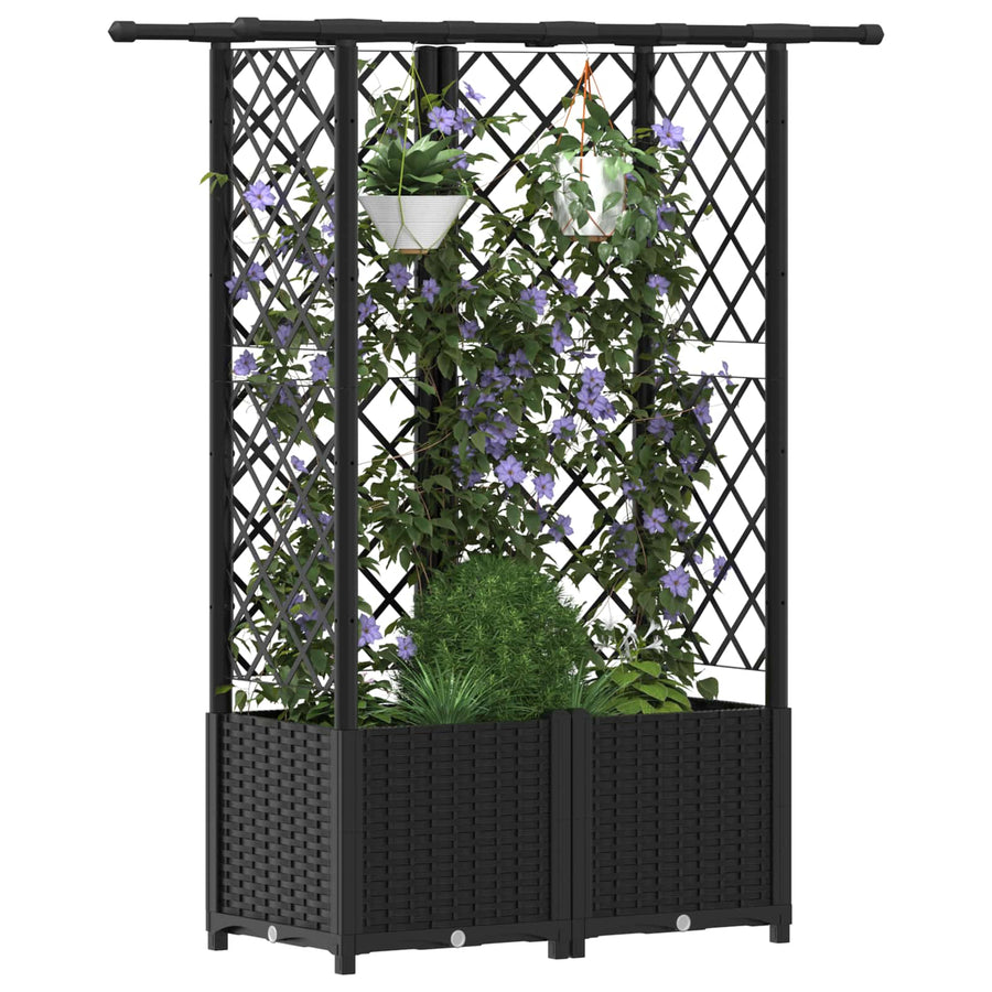 Verhoogd Bed met Trellis en Dak Zwart 124 x 40 x 138 cm PP