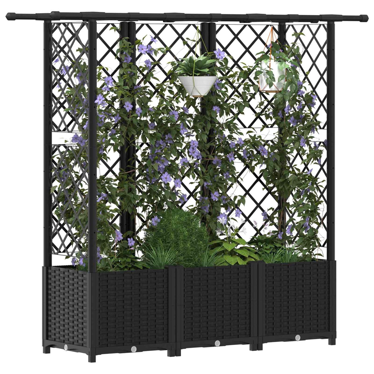 Verhoogd Bed met Trellis en Dak Zwart 163,5 x 40 x 138 cm PP