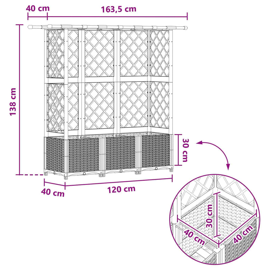 Verhoogd Bed met Trellis en Dak Zwart 163,5 x 40 x 138 cm PP