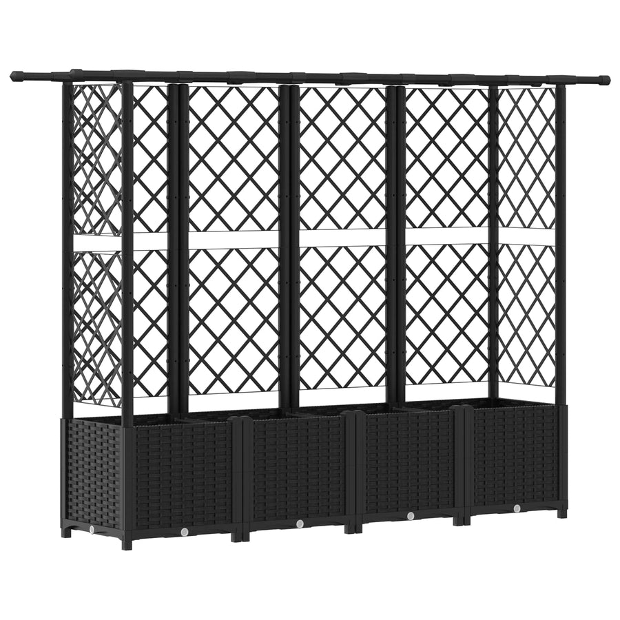 Verhoogd Bed met Trellis en Dak Zwart 202 x 40 x 138 cm PP