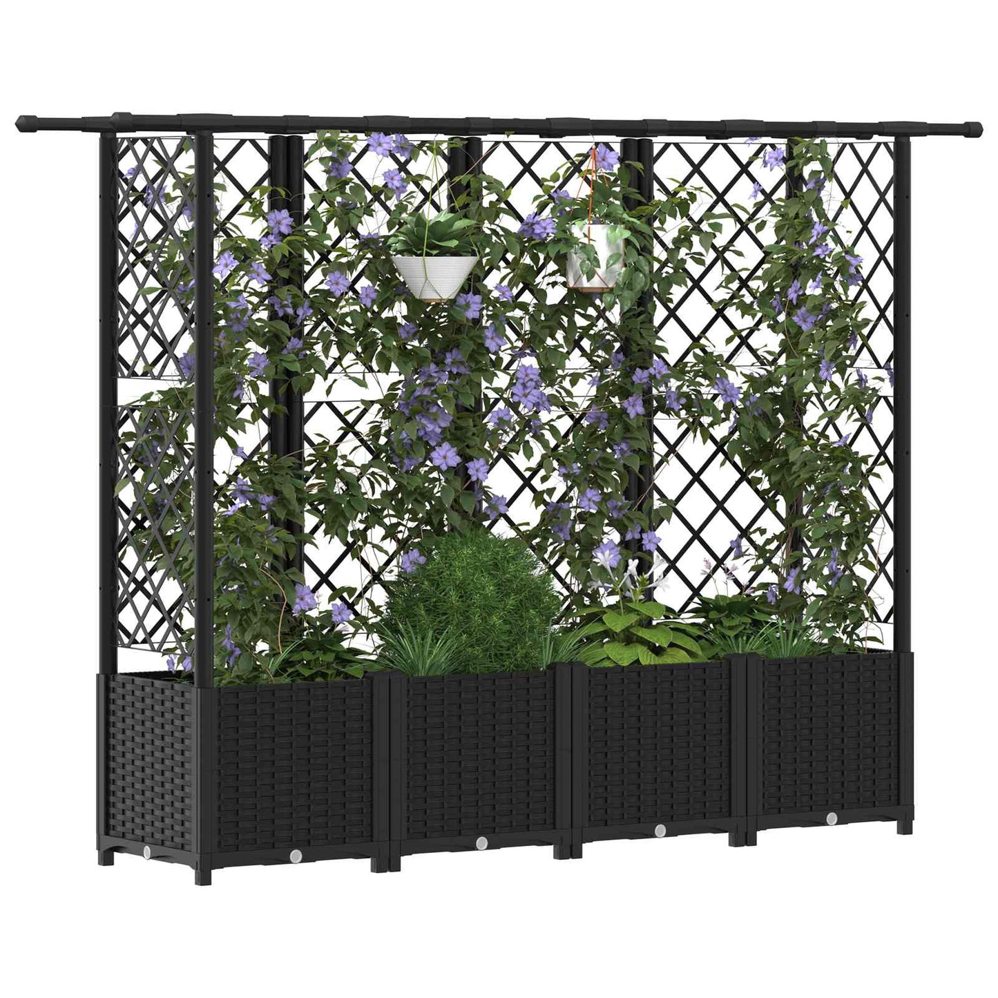 Verhoogd Bed met Trellis en Dak Zwart 202 x 40 x 138 cm PP