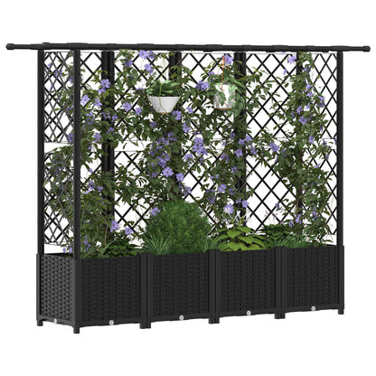 Verhoogd Bed met Trellis en Dak Zwart 202 x 40 x 138 cm PP