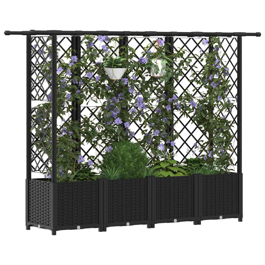 Verhoogd Bed met Trellis en Dak Zwart 202 x 40 x 138 cm PP
