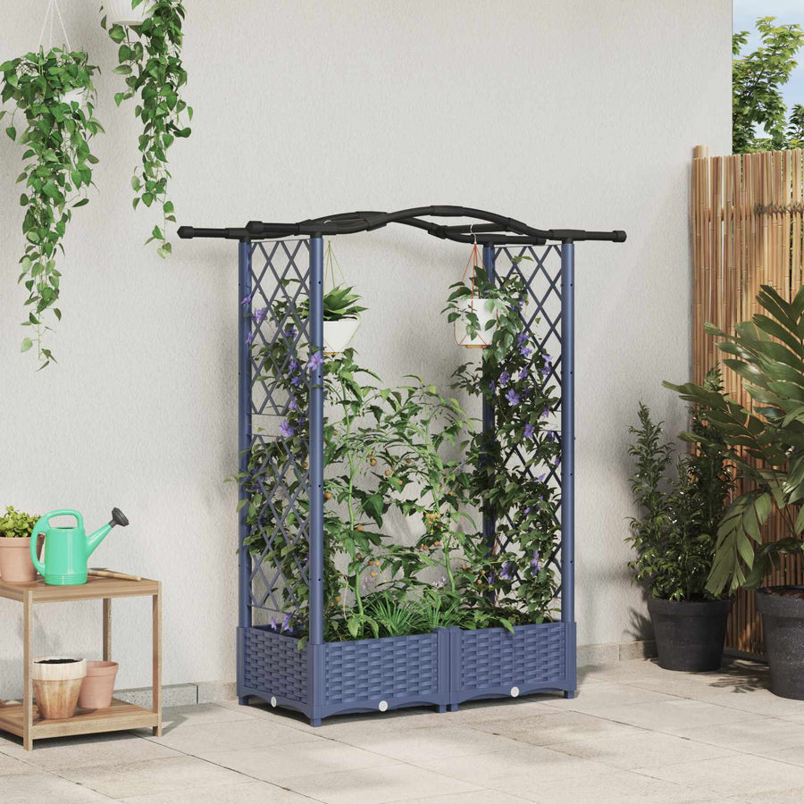 Verhoogd Bed met Trellis en Dak Grijs 124 x 40 x 125 cm PP