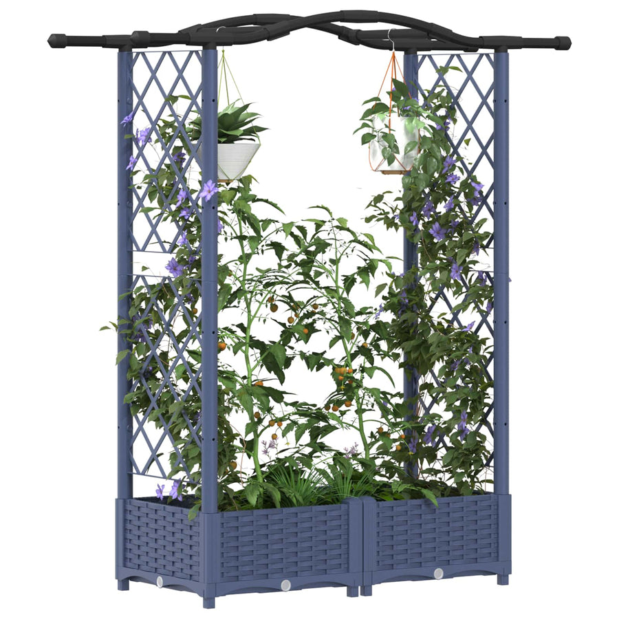 Verhoogd Bed met Trellis en Dak Grijs 124 x 40 x 125 cm PP