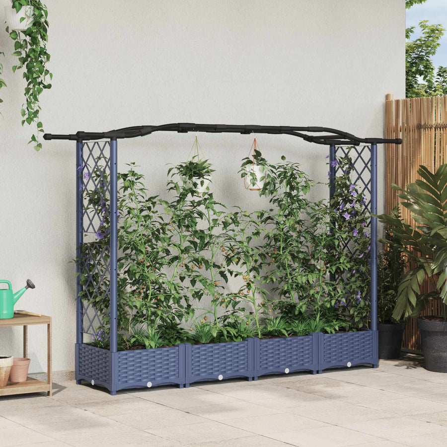 Verhoogd Bed met Trellis en Dak Grijs 207 x 40 x 126 cm PP