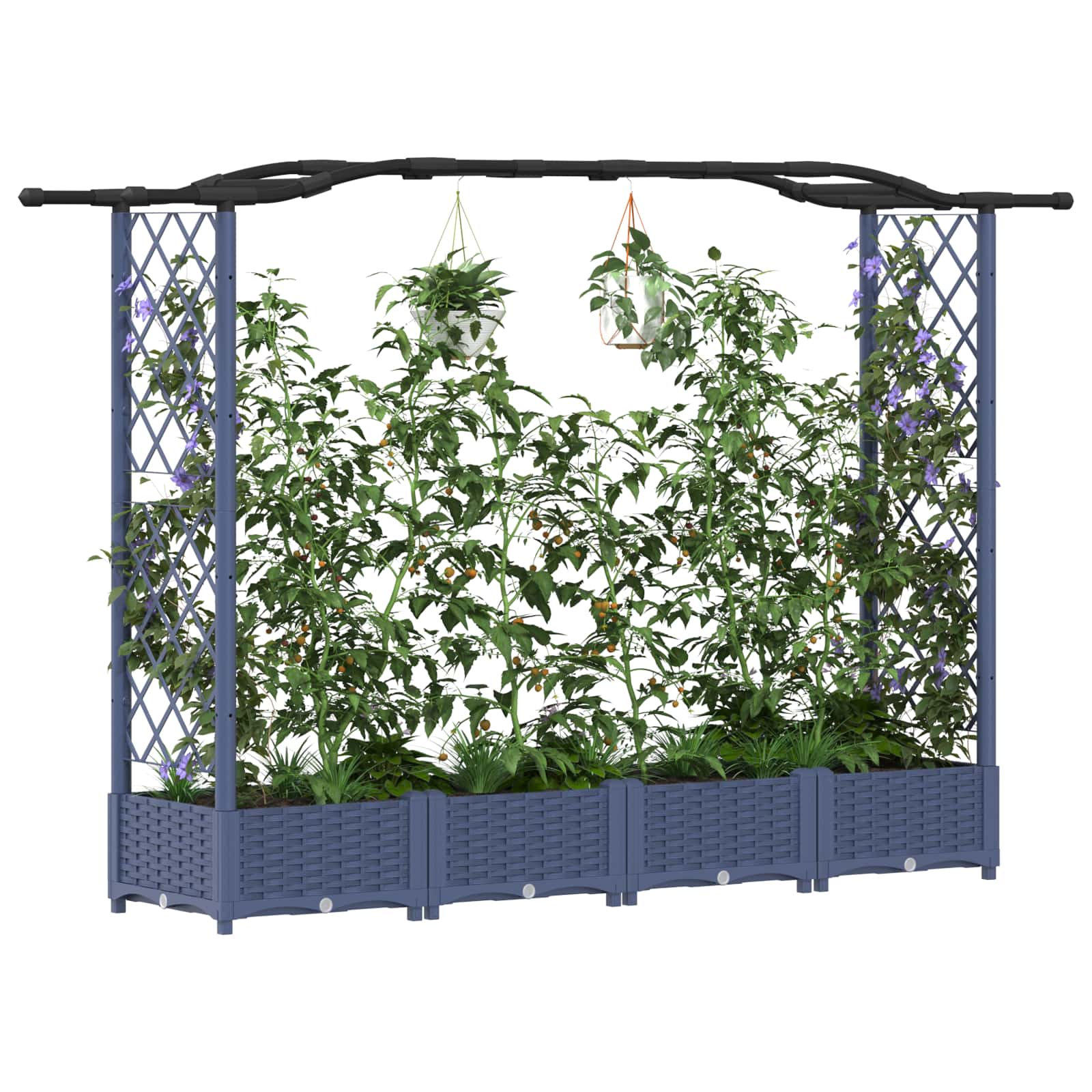 Verhoogd Bed met Trellis en Dak Grijs 207 x 40 x 126 cm PP