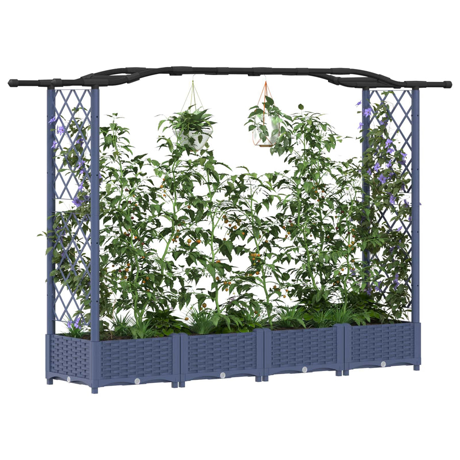 Verhoogd Bed met Trellis en Dak Grijs 207 x 40 x 126 cm PP
