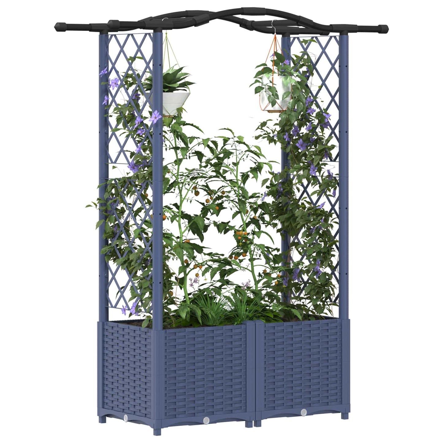 Verhoogd Bed met Trellis en Dak Grijs 125 x 40 x 138 cm PP