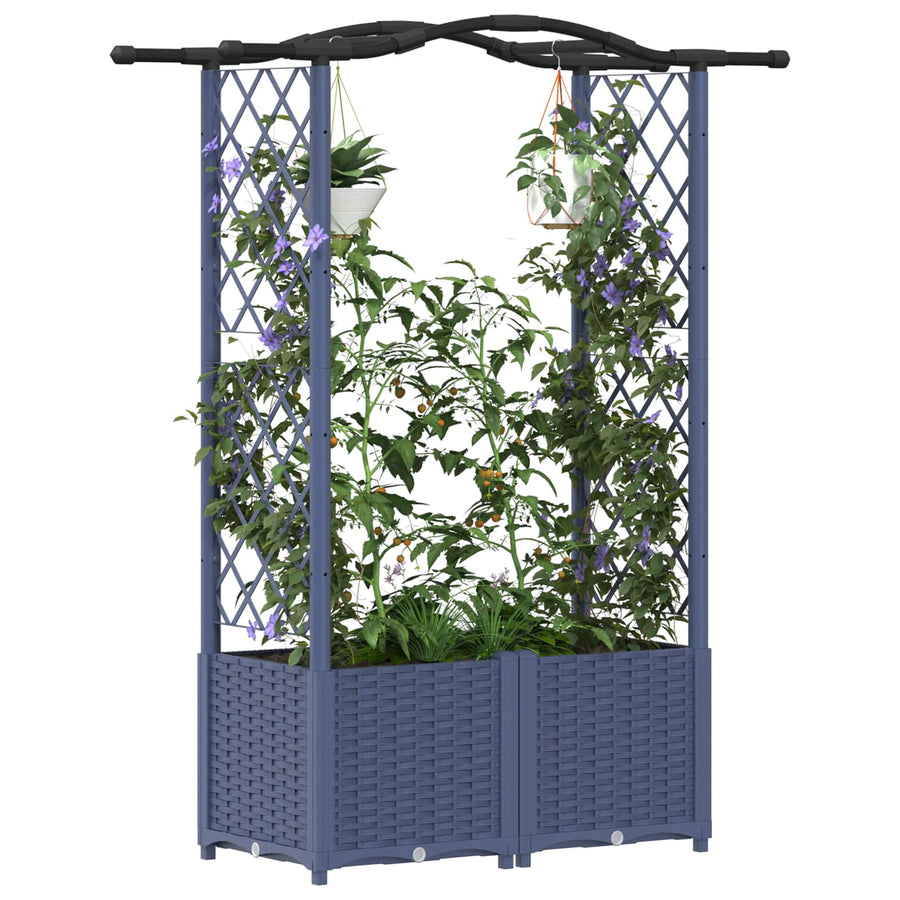 Verhoogd Bed met Trellis en Dak Grijs 125 x 40 x 138 cm PP
