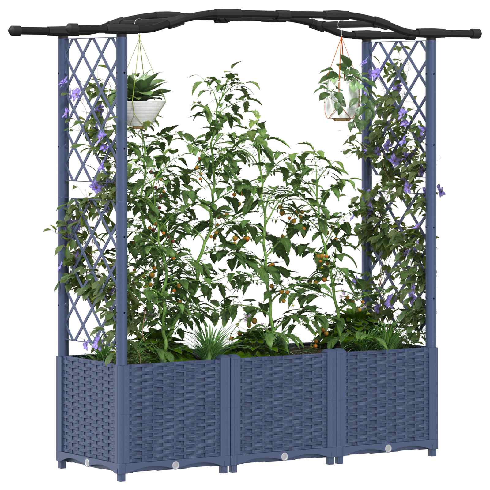 Verhoogd Bed met Trellis en Dak Grijs 164 x 40 x 142 cm PP