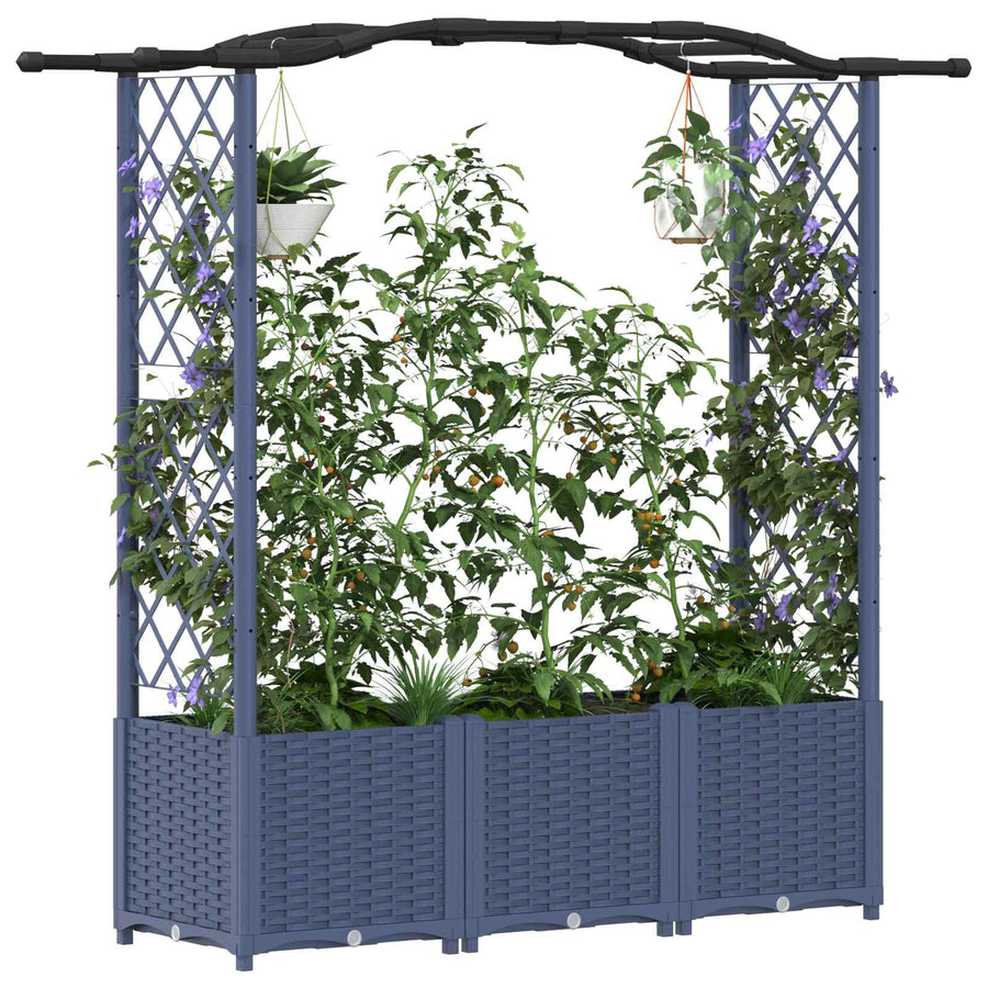 Verhoogd Bed met Trellis en Dak Grijs 164 x 40 x 142 cm PP