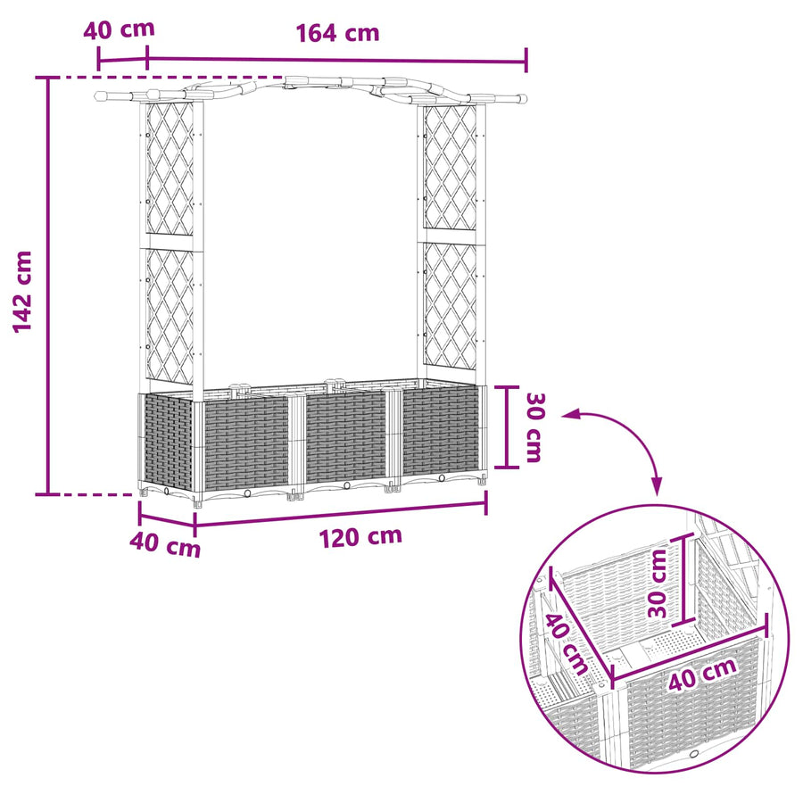 Verhoogd Bed met Trellis en Dak Grijs 164 x 40 x 142 cm PP