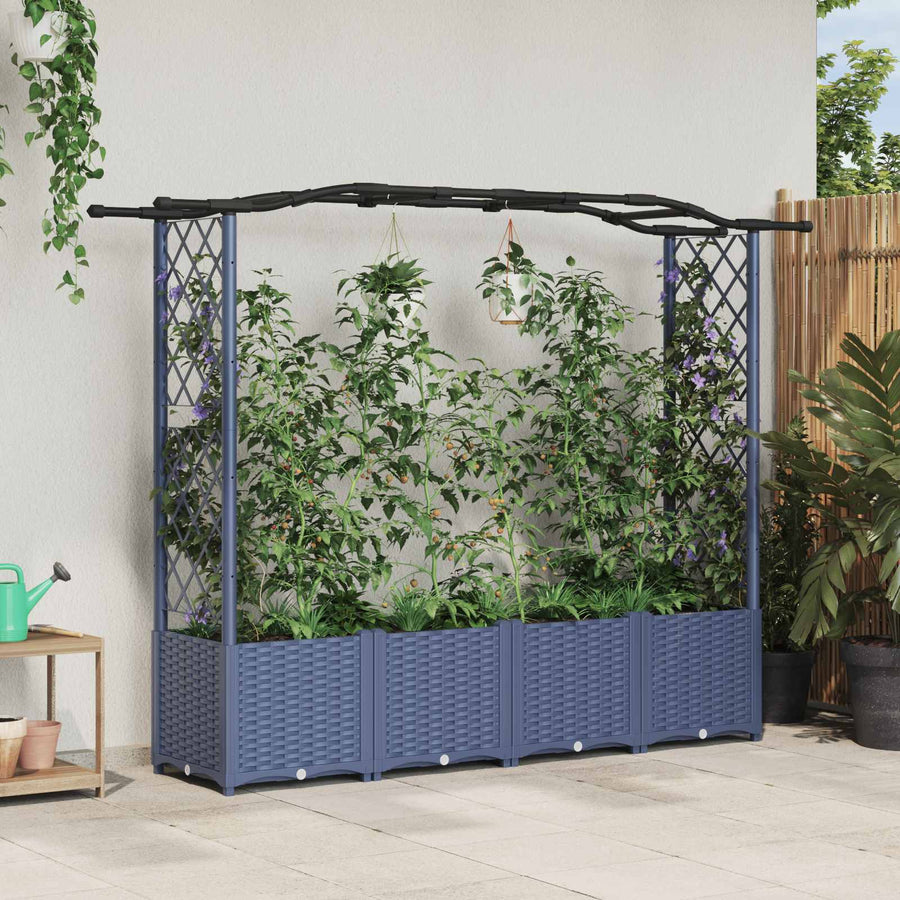 Verhoogd Bed met Trellis en Dak Grijs 204 x 40 x 141 cm PP