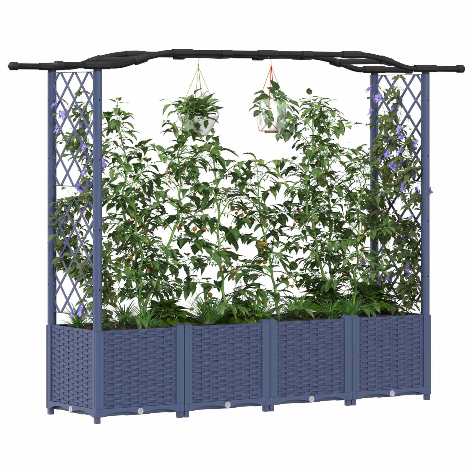 Verhoogd Bed met Trellis en Dak Grijs 204 x 40 x 141 cm PP