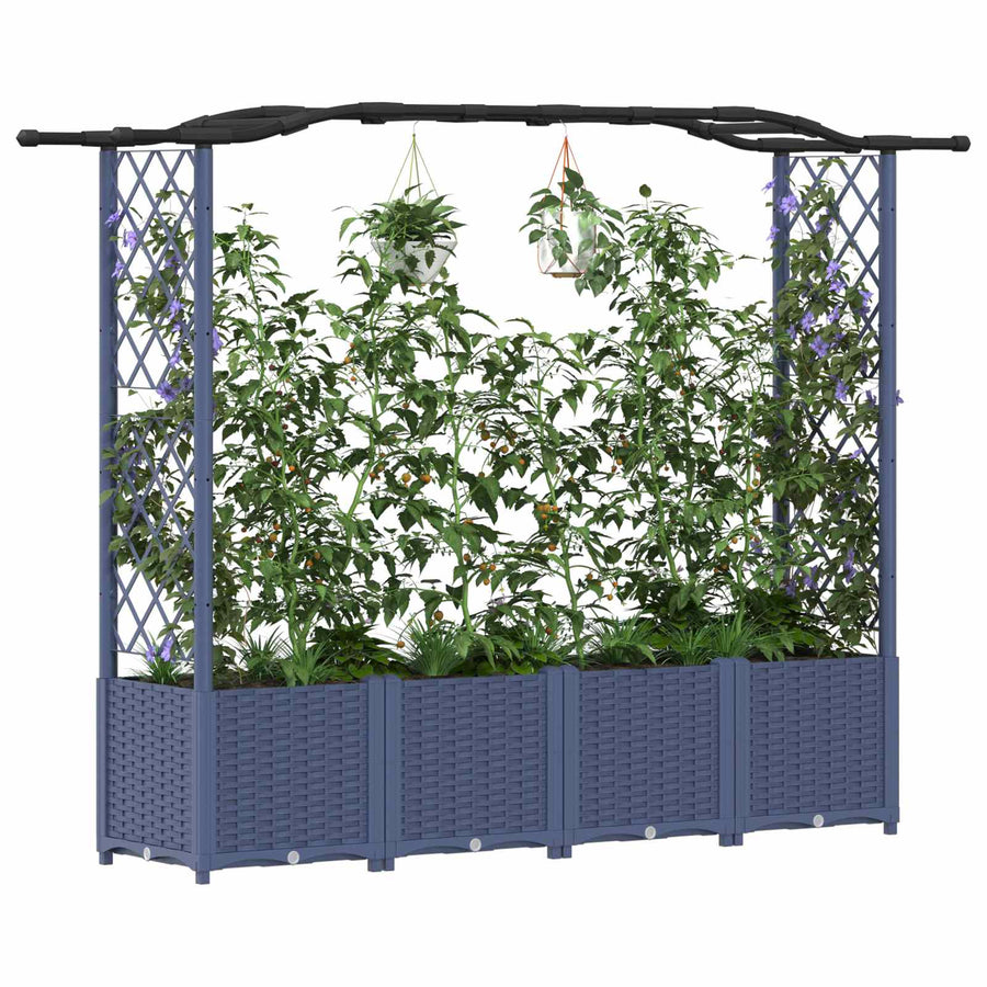 Verhoogd Bed met Trellis en Dak Grijs 204 x 40 x 141 cm PP