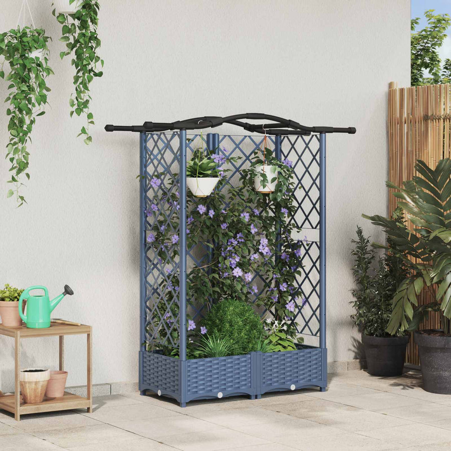 Verhoogd Bed met Trellis en Dak Grijs 124 x 40 x 126 cm PP