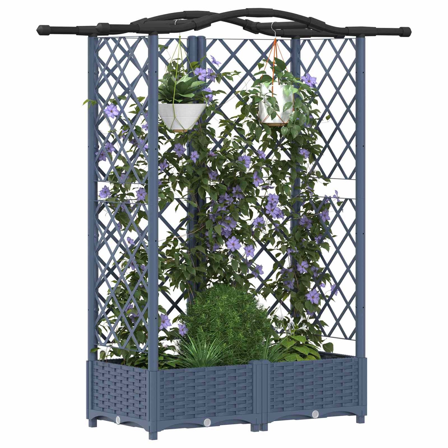 Verhoogd Bed met Trellis en Dak Grijs 124 x 40 x 126 cm PP