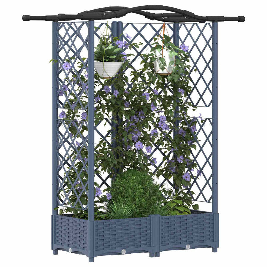 Verhoogd Bed met Trellis en Dak Grijs 124 x 40 x 126 cm PP