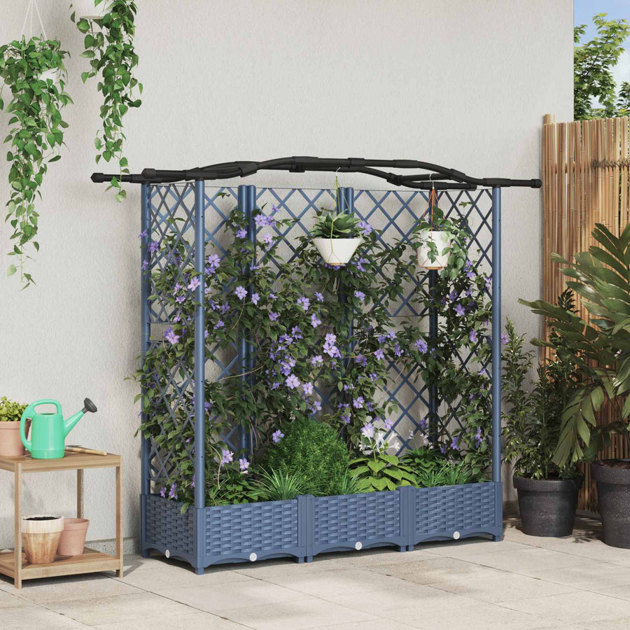 Verhoogd Bed met Trellis en Dak Grijs 163 x 40 x 126 cm PP