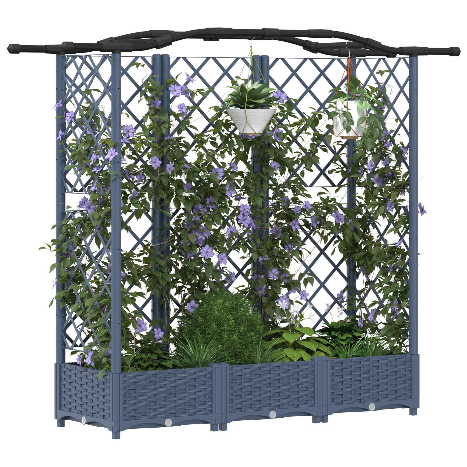 Verhoogd Bed met Trellis en Dak Grijs 163 x 40 x 126 cm PP