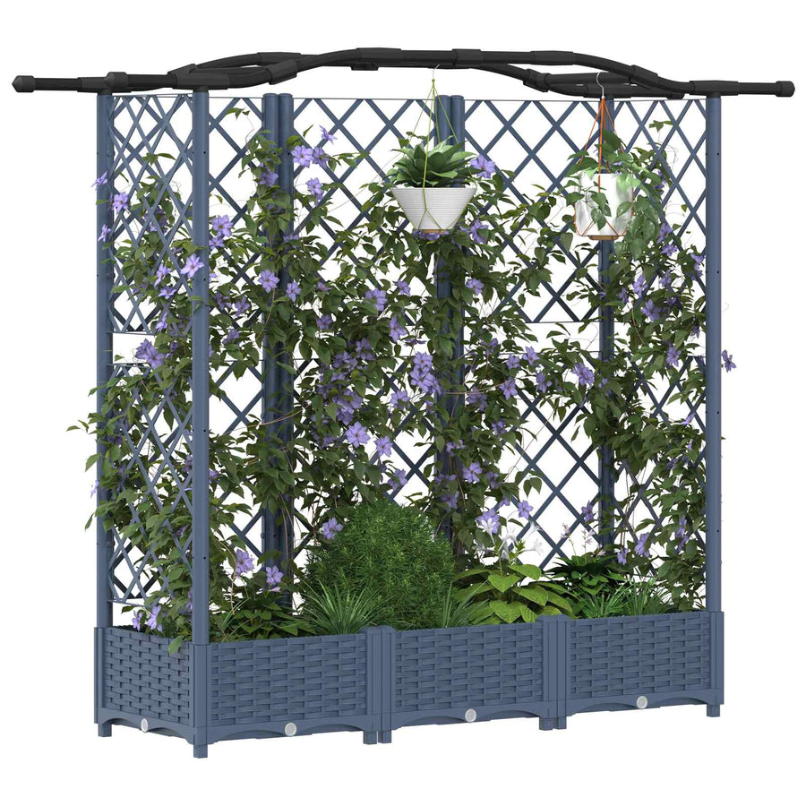 Verhoogd Bed met Trellis en Dak Grijs 163 x 40 x 126 cm PP