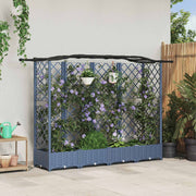 Verhoogd tuinbed met dak en trellis 203,5x40x125 cm grijs