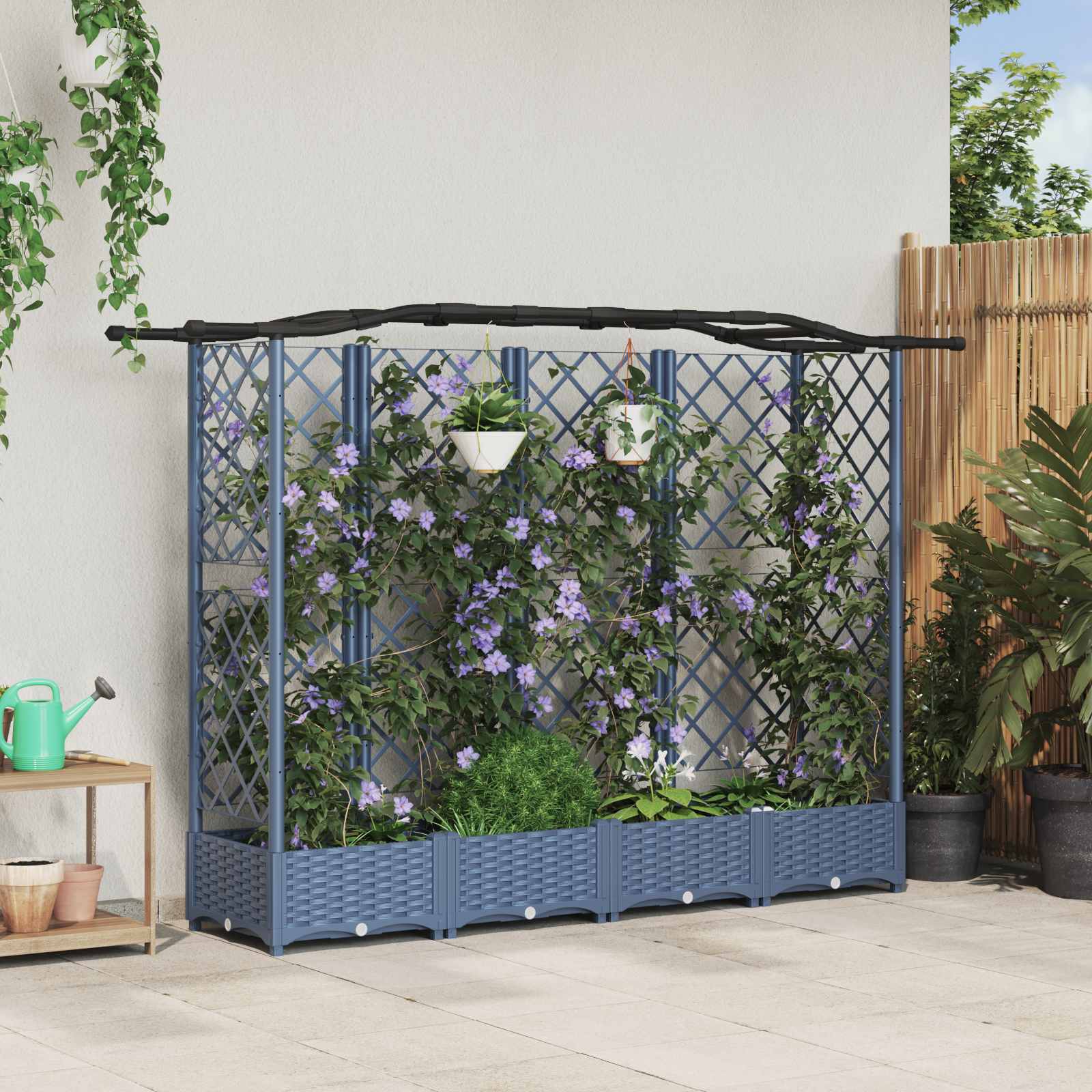 Verhoogd Bed met Trellis en Dak Grijs 203,5 x 40 x 125 cm PP