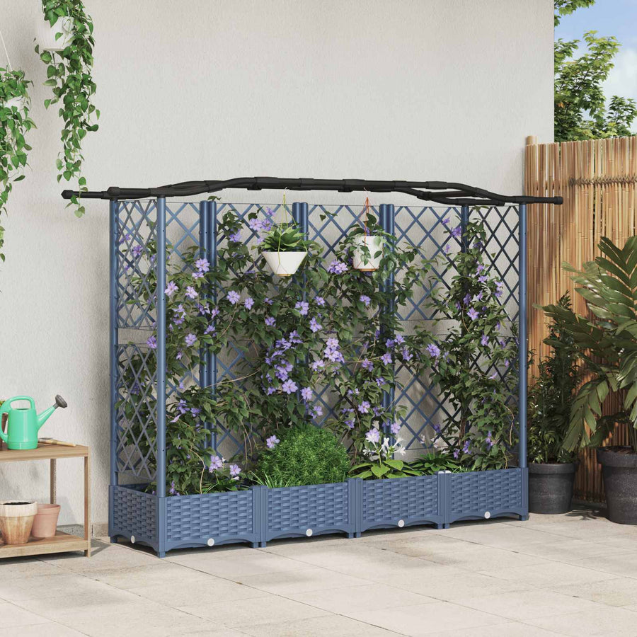 Verhoogd Bed met Trellis en Dak Grijs 203,5 x 40 x 125 cm PP