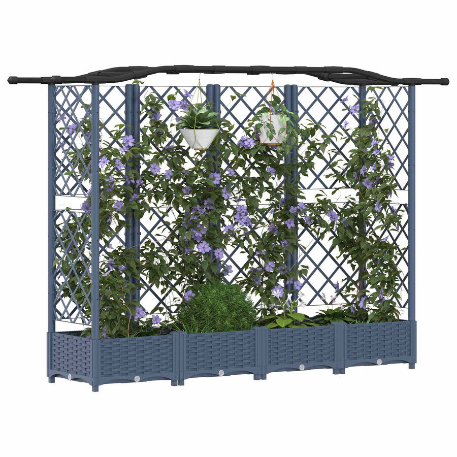 Verhoogd Bed met Trellis en Dak Grijs 203,5 x 40 x 125 cm PP