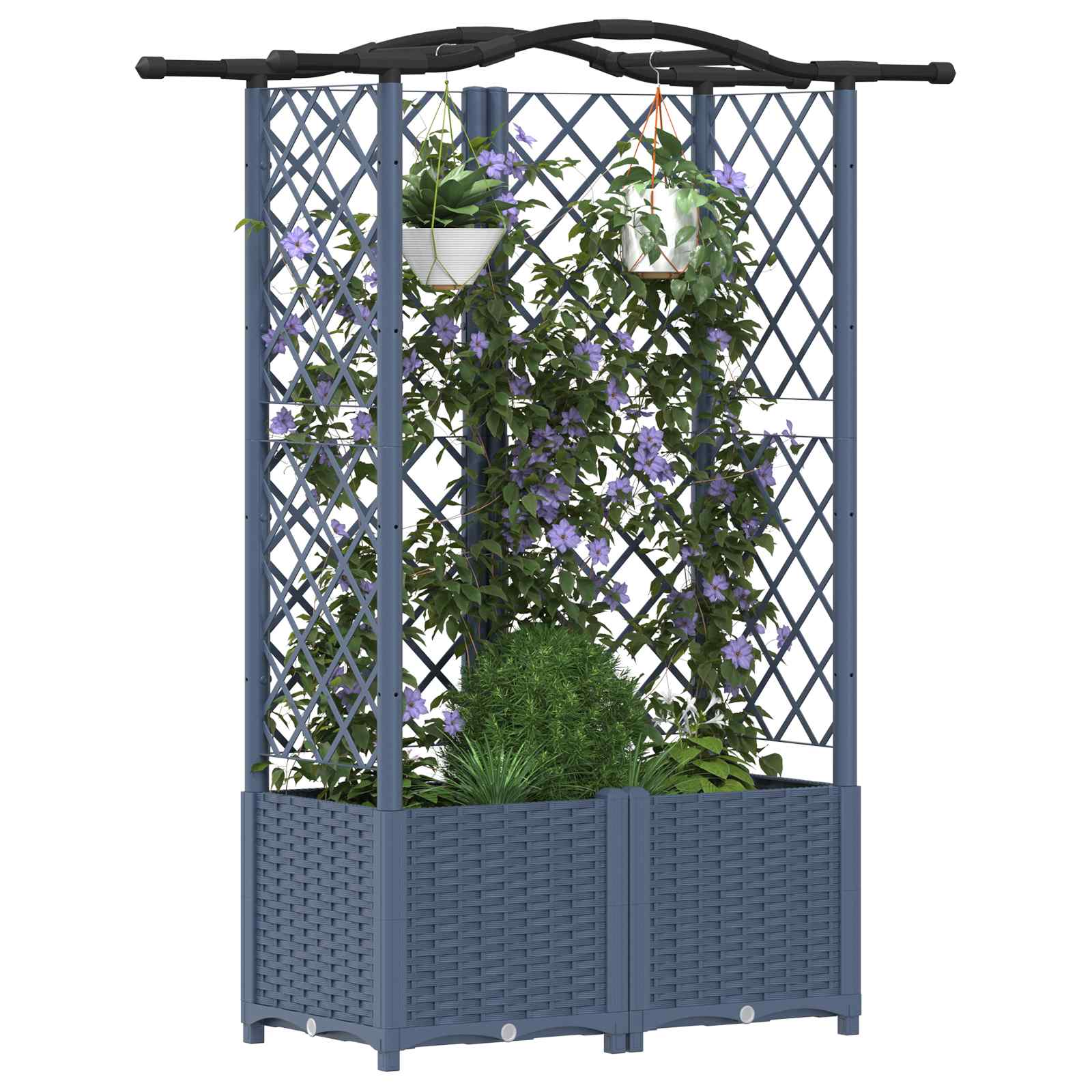 Verhoogd Bed met Trellis en Dak Grijs 122 x 40 x 141 cm PP