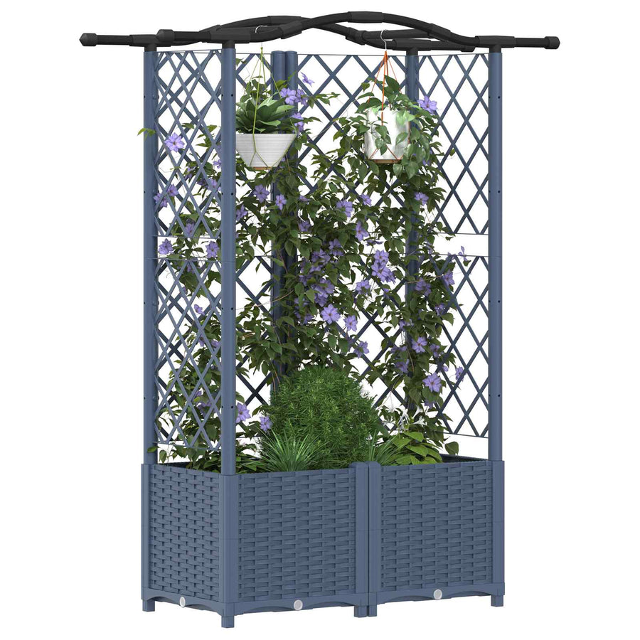 Verhoogd Bed met Trellis en Dak Grijs 122 x 40 x 141 cm PP