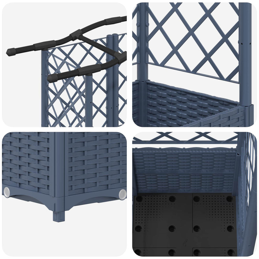 Verhoogd Bed met Trellis en Dak Grijs 163 x 40 x 141 cm PP