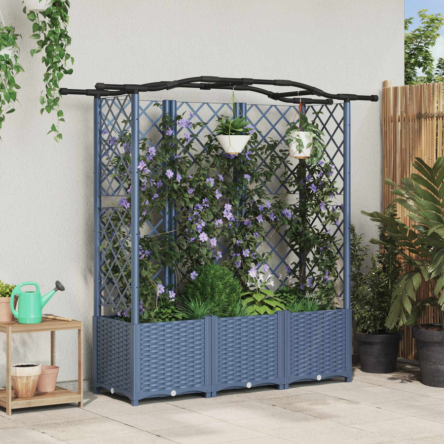 Verhoogd Bed met Trellis en Dak Grijs 163 x 40 x 141 cm PP