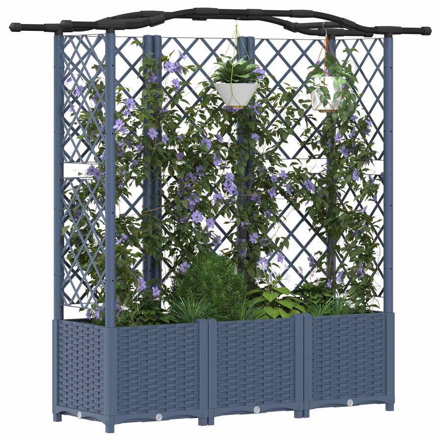 Verhoogd Bed met Trellis en Dak Grijs 163 x 40 x 141 cm PP