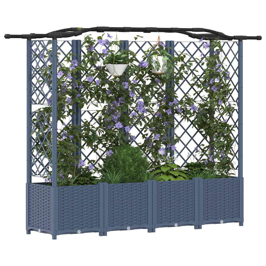 Verhoogd Bed met Trellis en Dak Grijs 204 x 40 x 141 cm PP