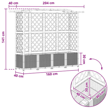 Verhoogd Bed met Trellis en Dak Grijs 204 x 40 x 141 cm PP