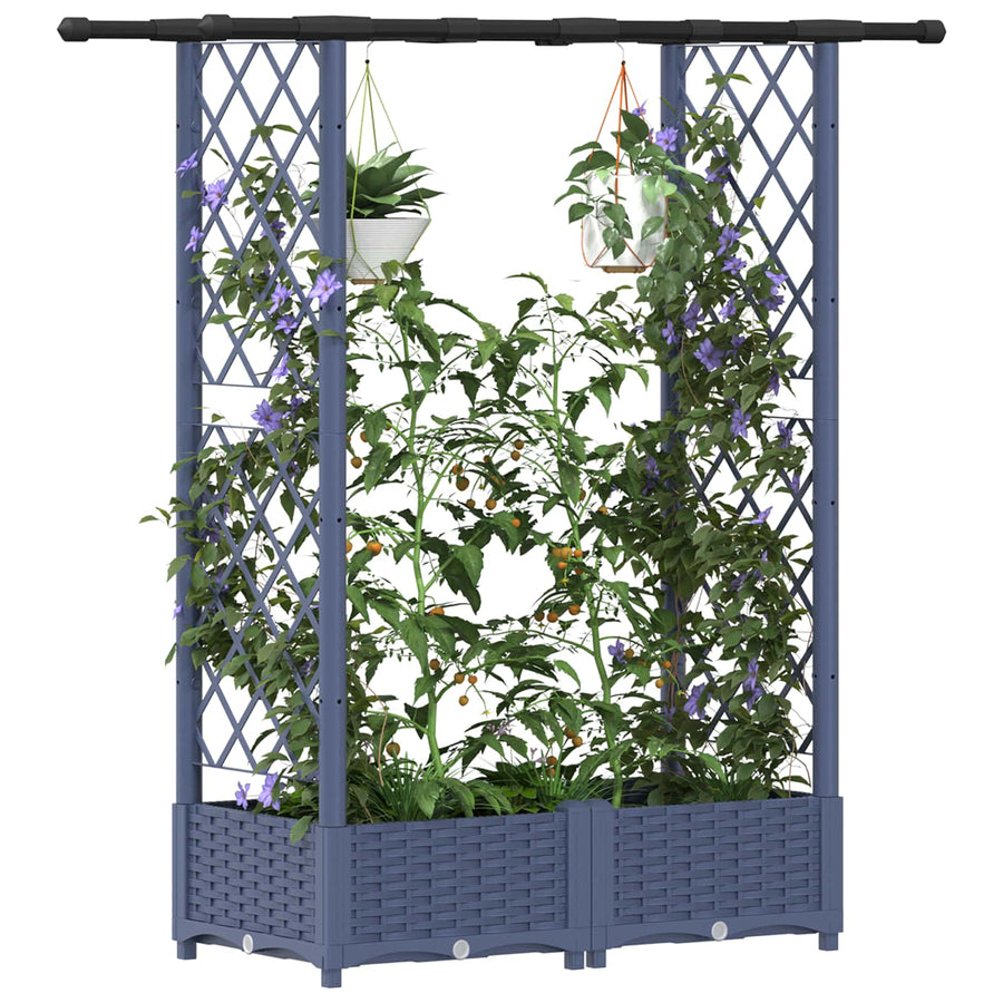 Verhoogd Bed met Trellis en Dak Grijs 122,5 x 40 x 123 cm PP