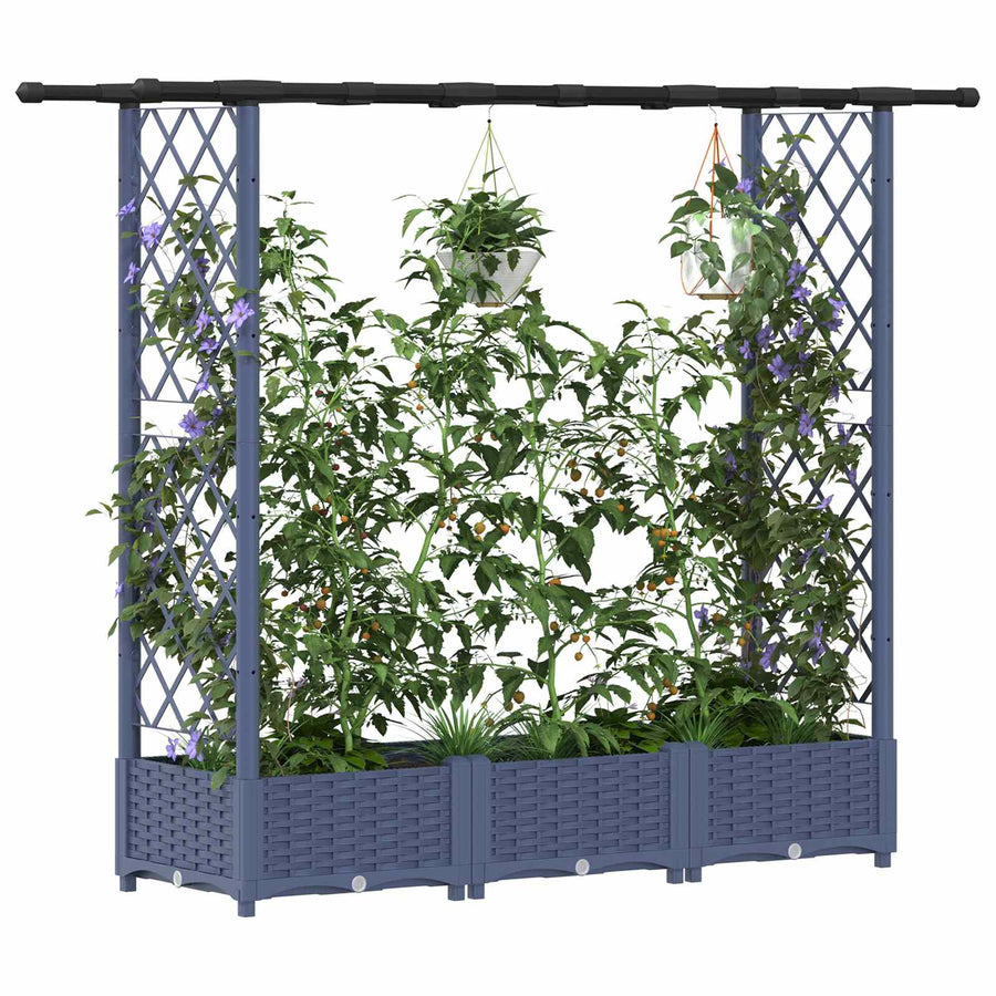 Verhoogd Bed met Trellis en Dak Grijs 164 x 40 x 123 cm PP