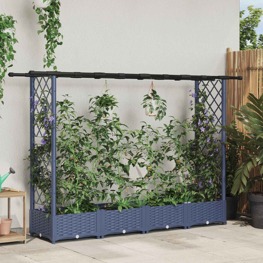 Verhoogd Bed met Trellis en Dak Grijs 203 x 40 x 123 cm PP