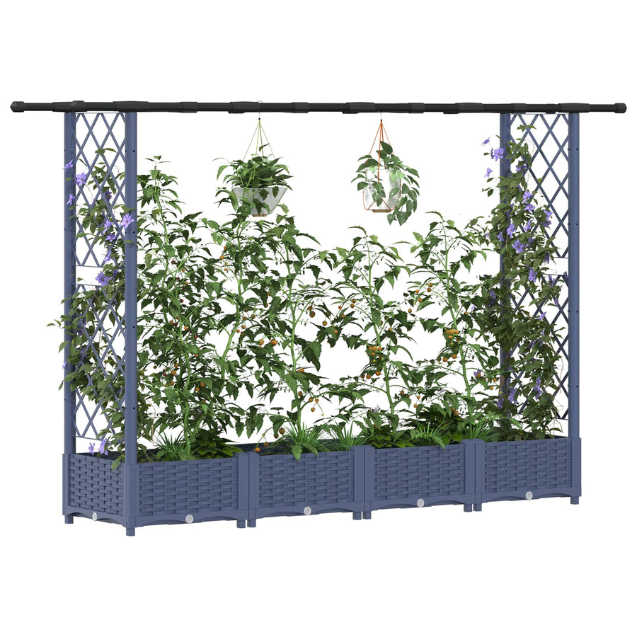 Verhoogd Bed met Trellis en Dak Grijs 203 x 40 x 123 cm PP