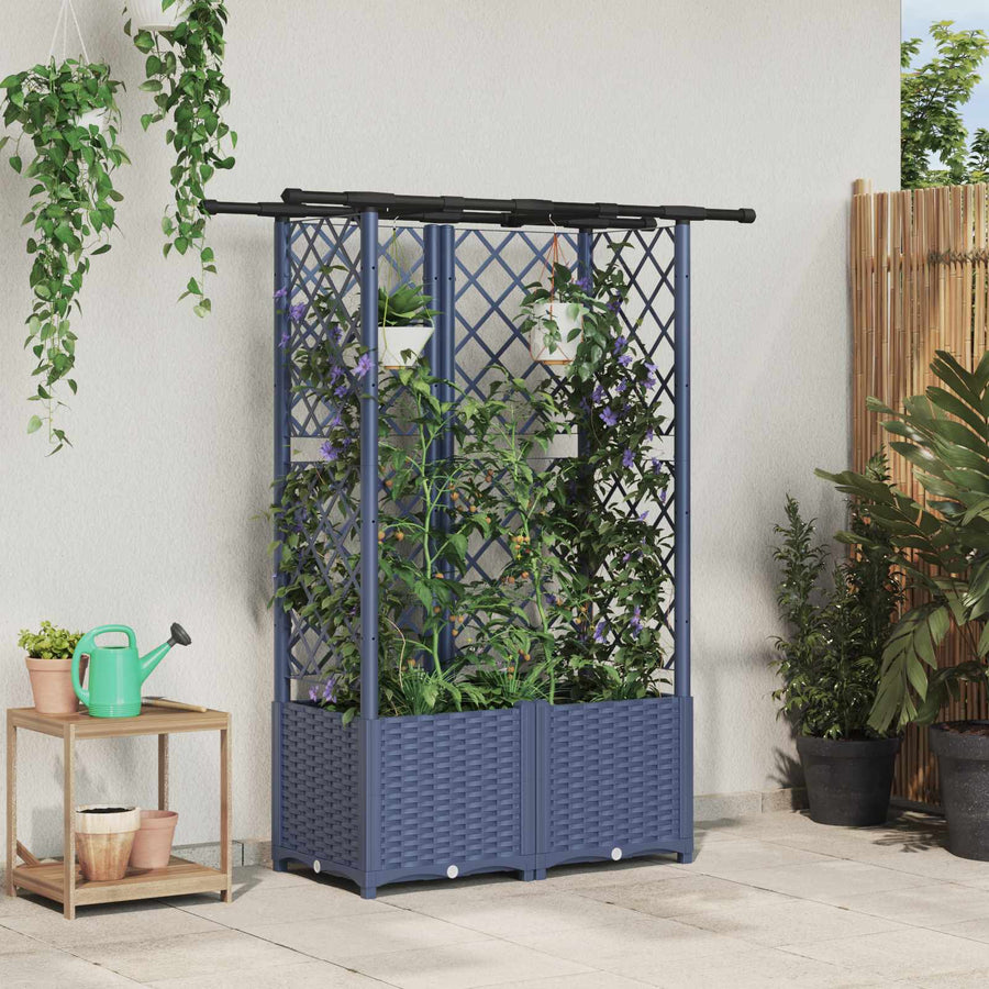 Verhoogd Bed met Trellis en Dak Grijs 124,5 x 40 x 138 cm PP