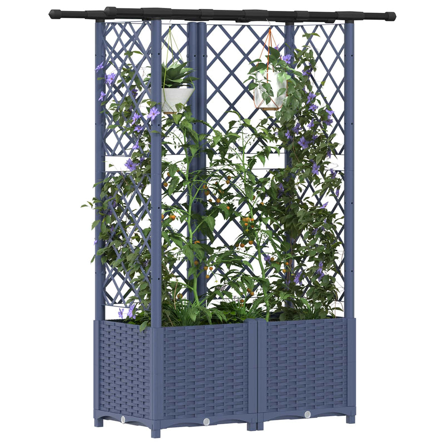 Verhoogd Bed met Trellis en Dak Grijs 124,5 x 40 x 138 cm PP