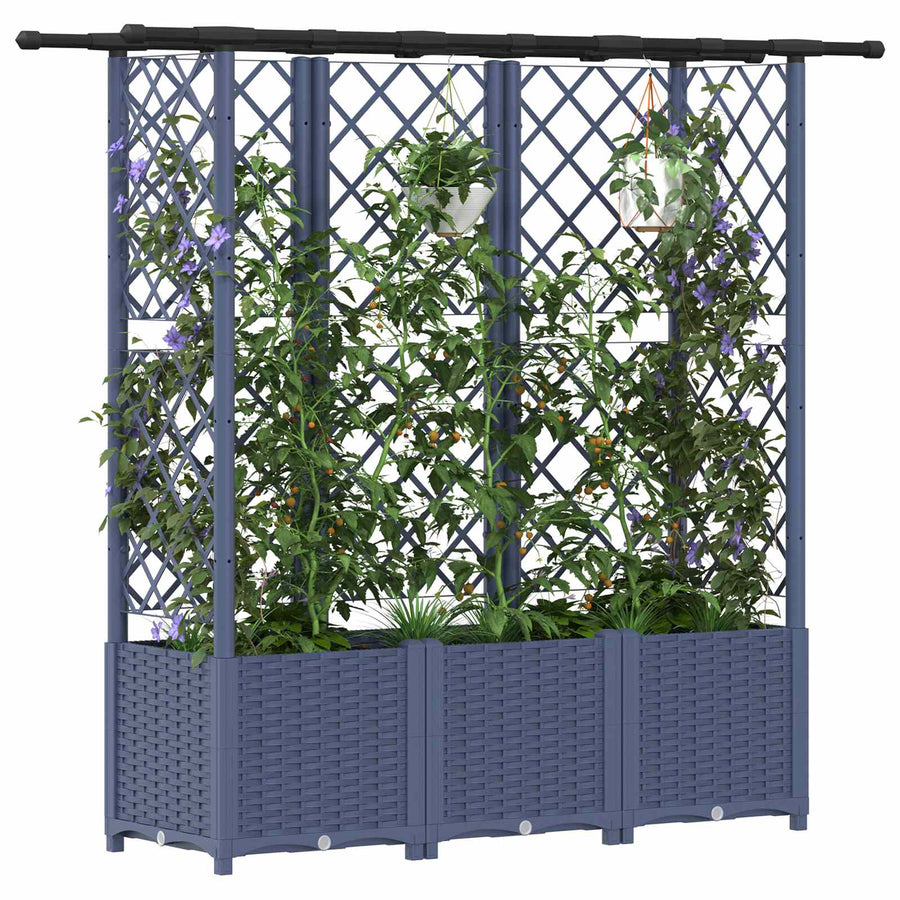 Verhoogd Bed met Trellis en Dak Grijs 162,5 x 40 x 138 cm PP