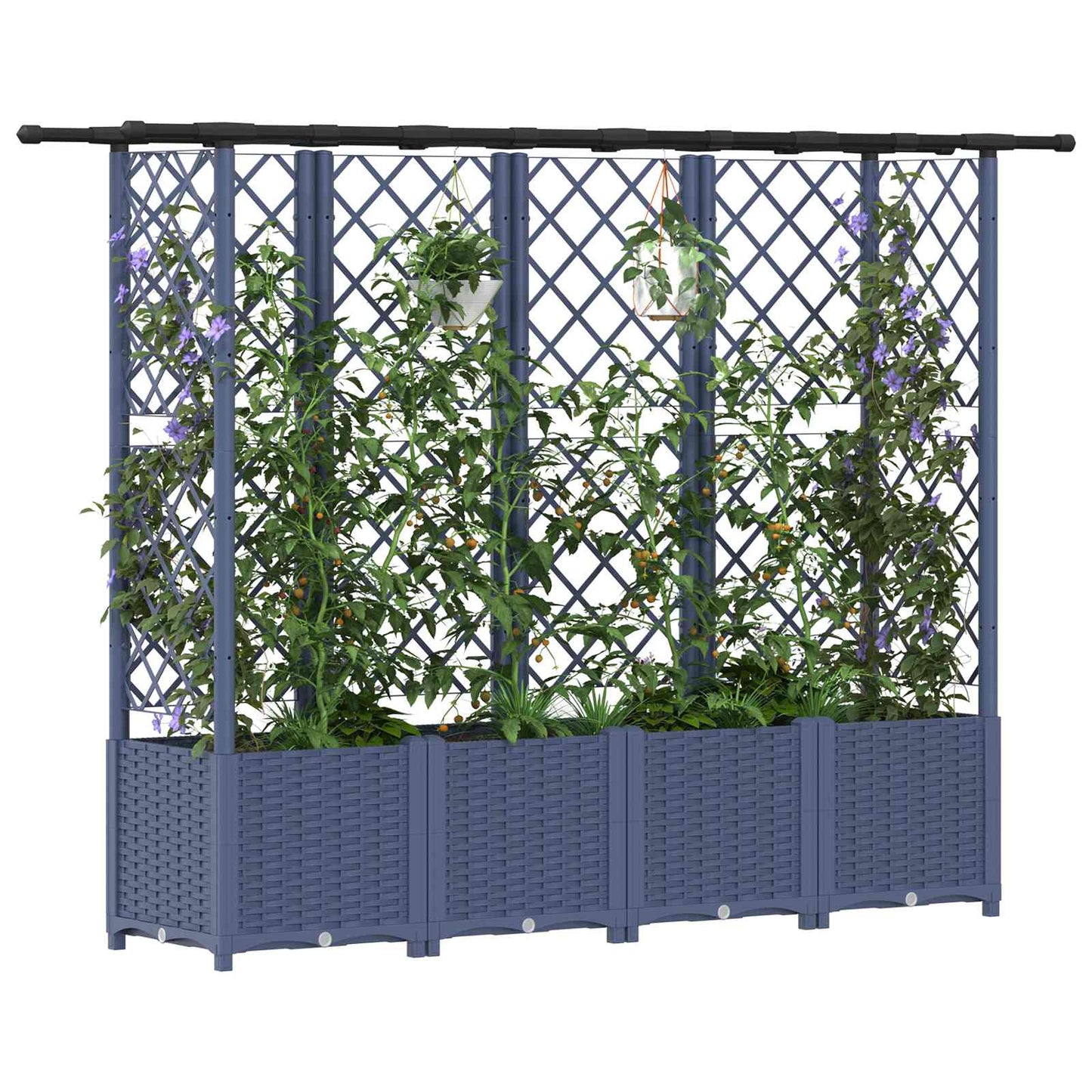 Verhoogd Bed met Trellis en Dak Grijs 203 x 40 x 138 cm PP