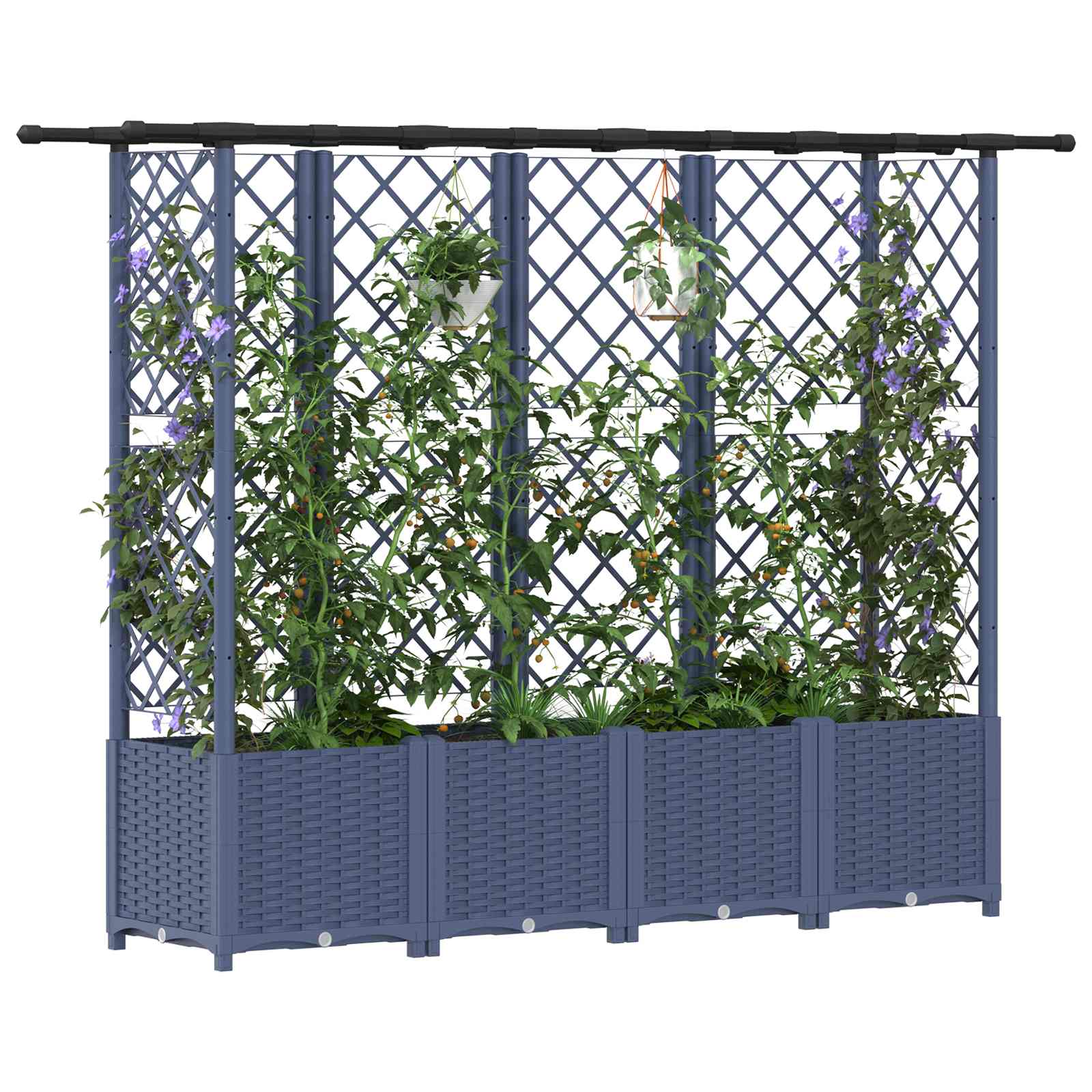 Verhoogd Bed met Trellis en Dak Grijs 203 x 40 x 138 cm PP