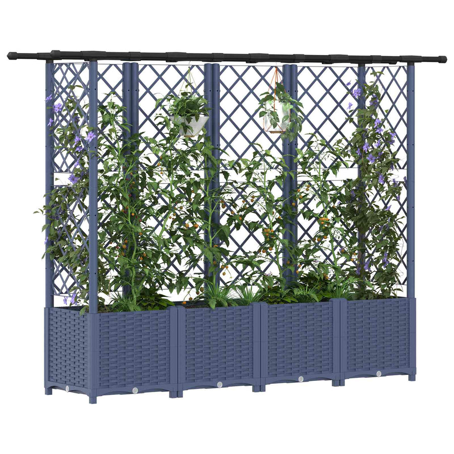 Verhoogd Bed met Trellis en Dak Grijs 203 x 40 x 138 cm PP