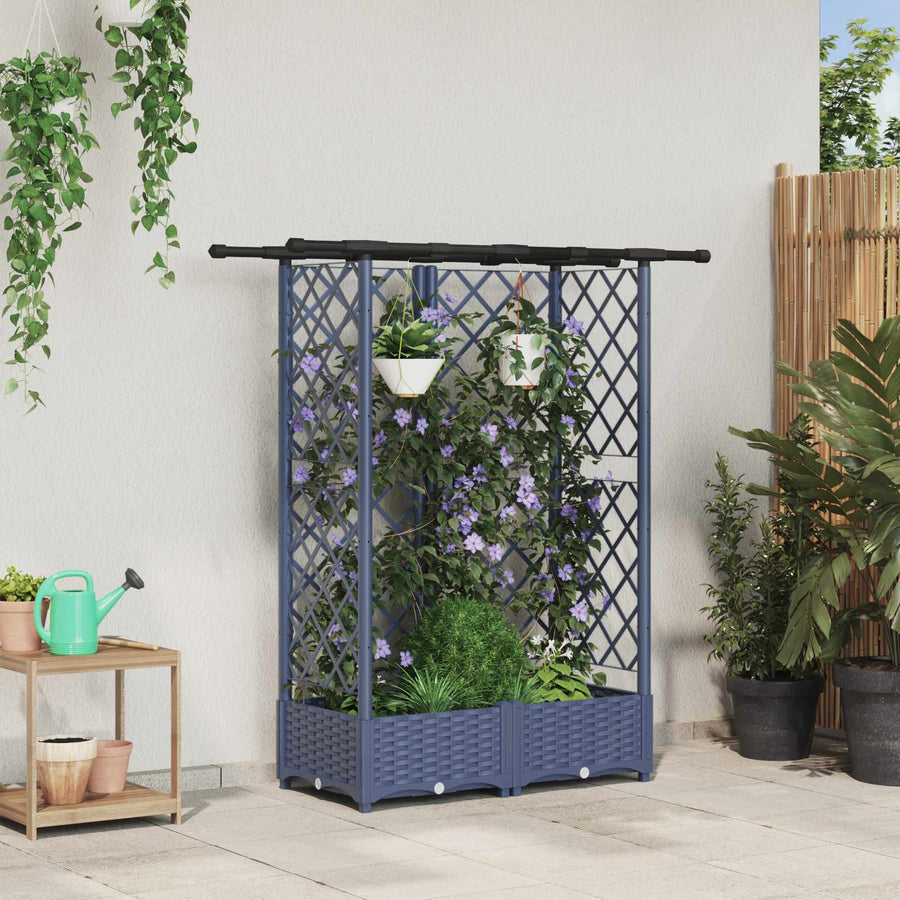 Verhoogd Bed met Trellis en Dak Grijs 124 x 40 x 123 cm PP
